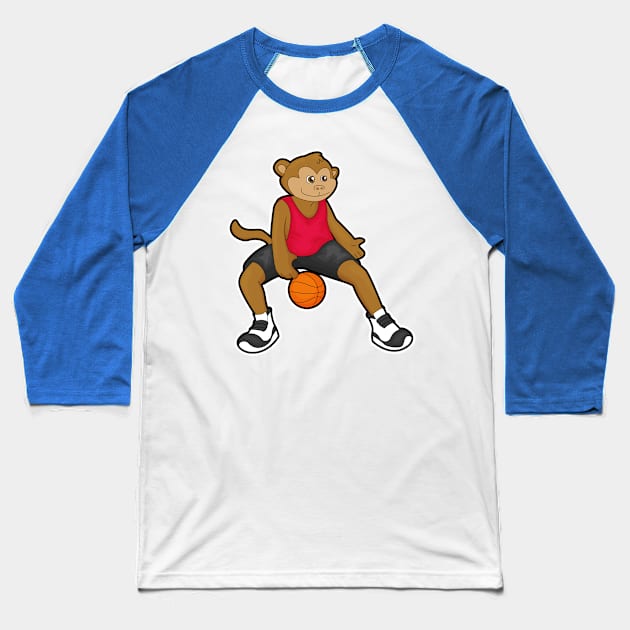 Monkey as Basketball player with Basketball Baseball T-Shirt by Markus Schnabel